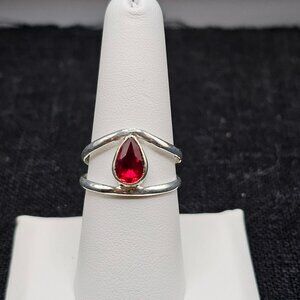 SOLD eardrop garnet and sterling silver ring. Size 8 1/2